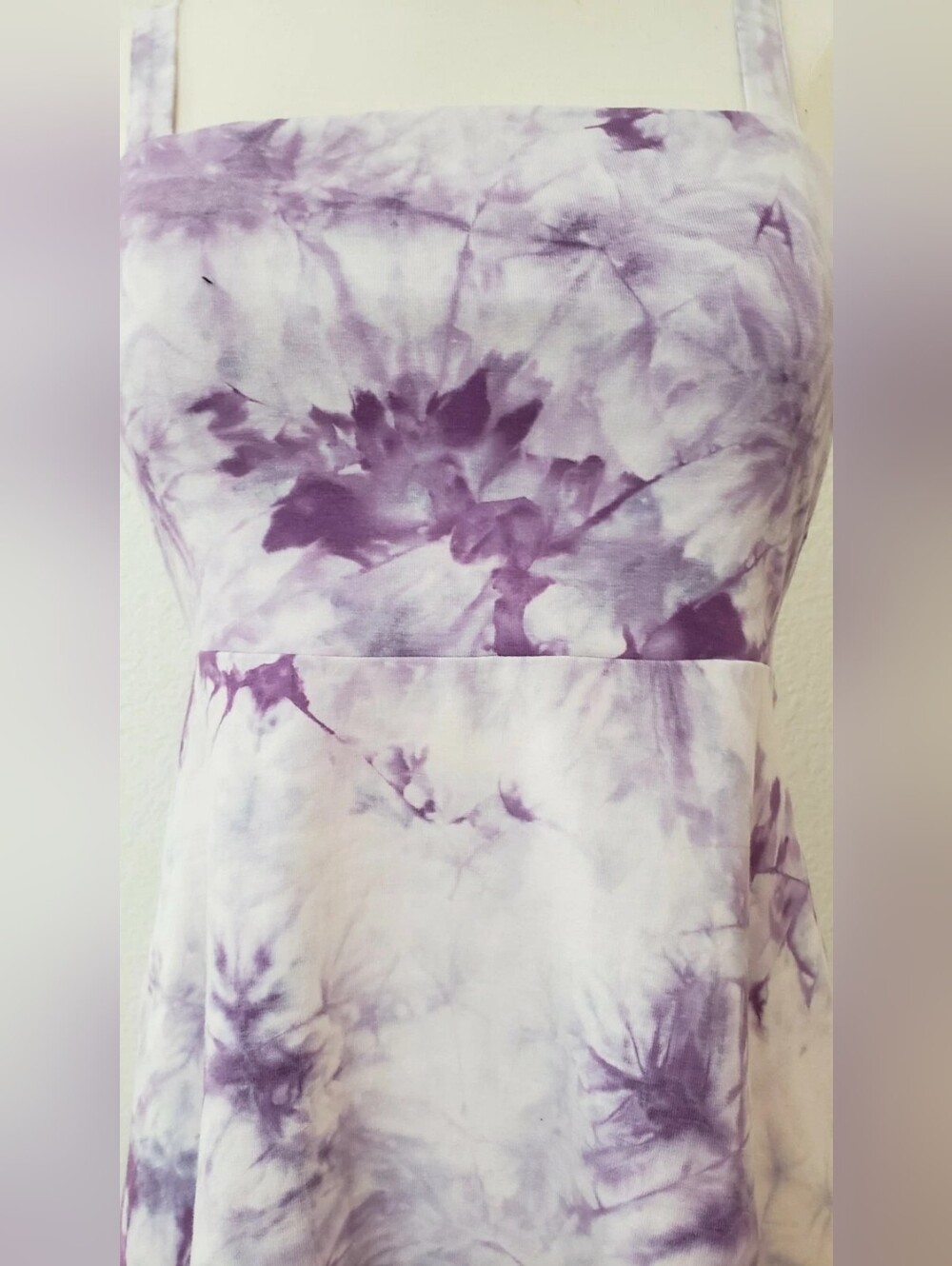 Purple Tie-Dye Square Neck Sundress - Women's Casual Dress - Picture 4 of 4